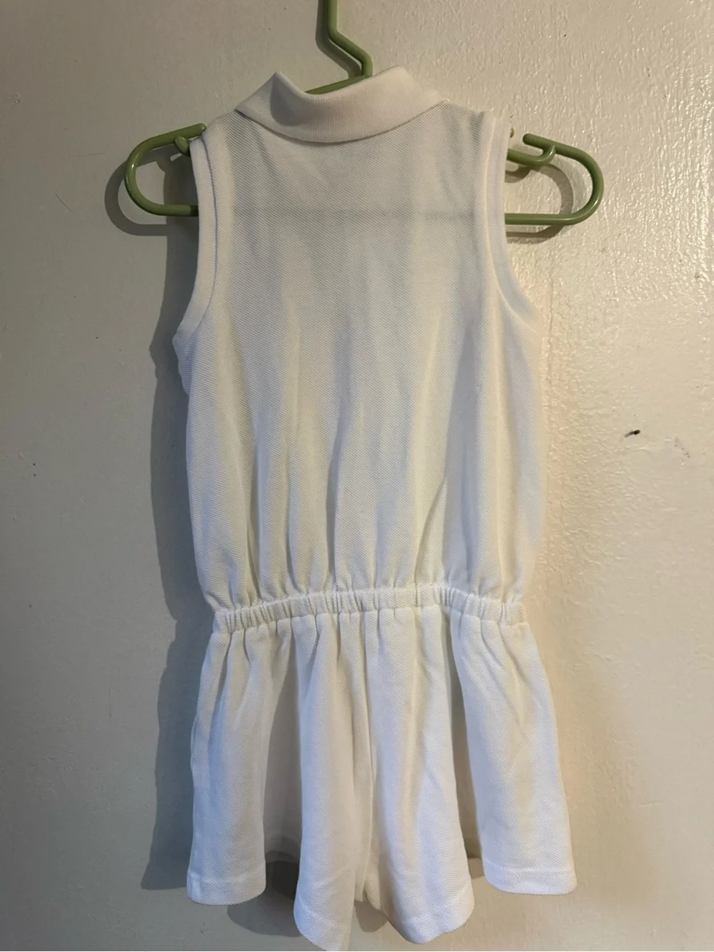 Ralph Lauren White Sleeveless Polo Romper with Multicolor Floral Embroidery